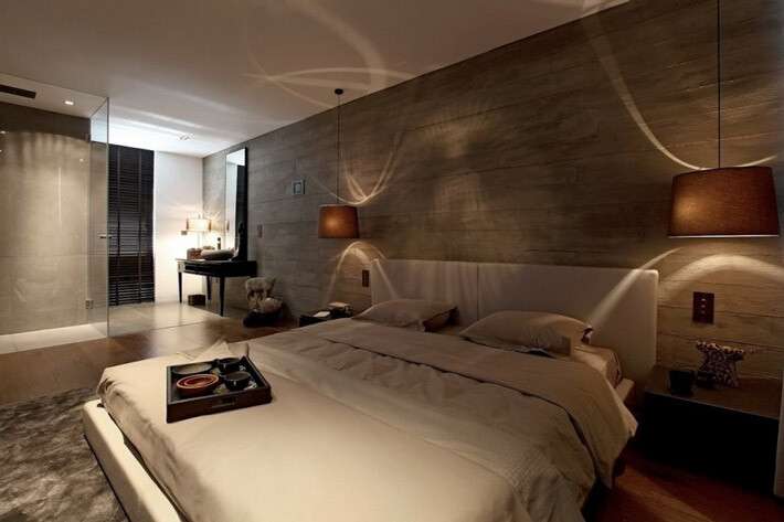 دکور اتاق خواب مردانه با نور کم