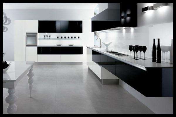  دکوراسیون آشپزخانه سیاه و سفید با طراحی مدرن و زیبا