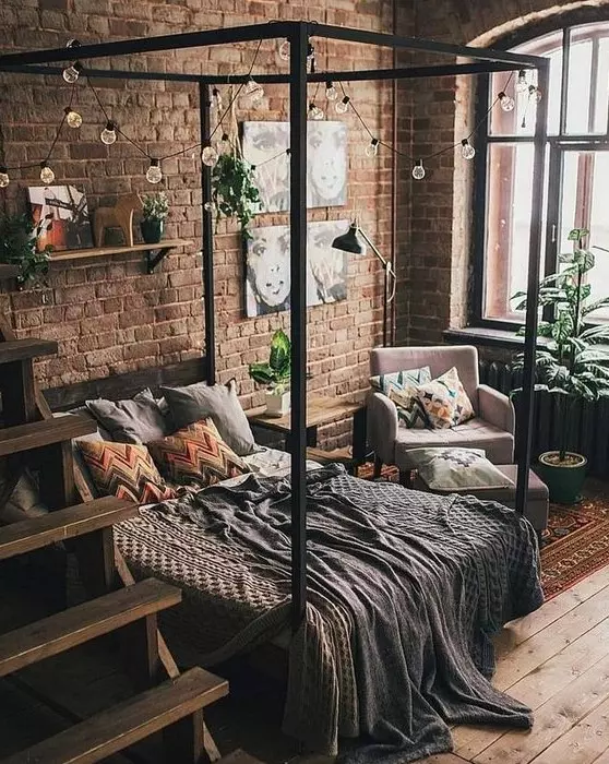 یک اتاق خواب صنعتی کوچک و شیک