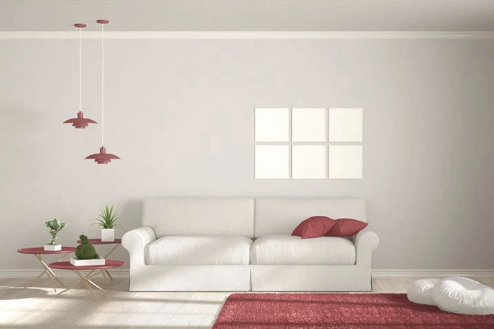 Interior design with red color combination white and red