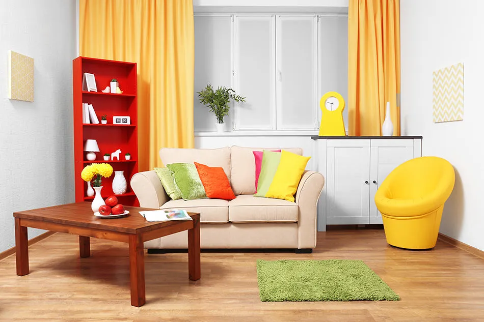 Interior design with red color combination yellow and red